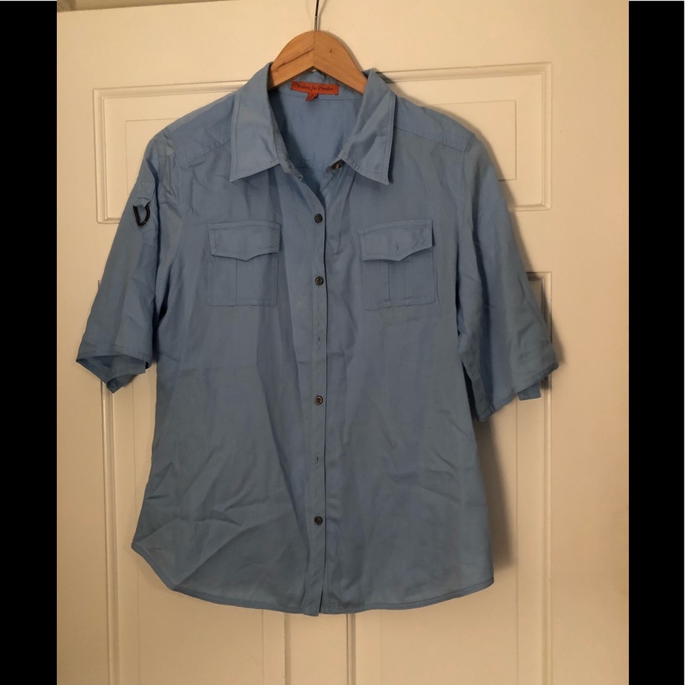 Workers for Freedom sky blue short sl blouse- 12